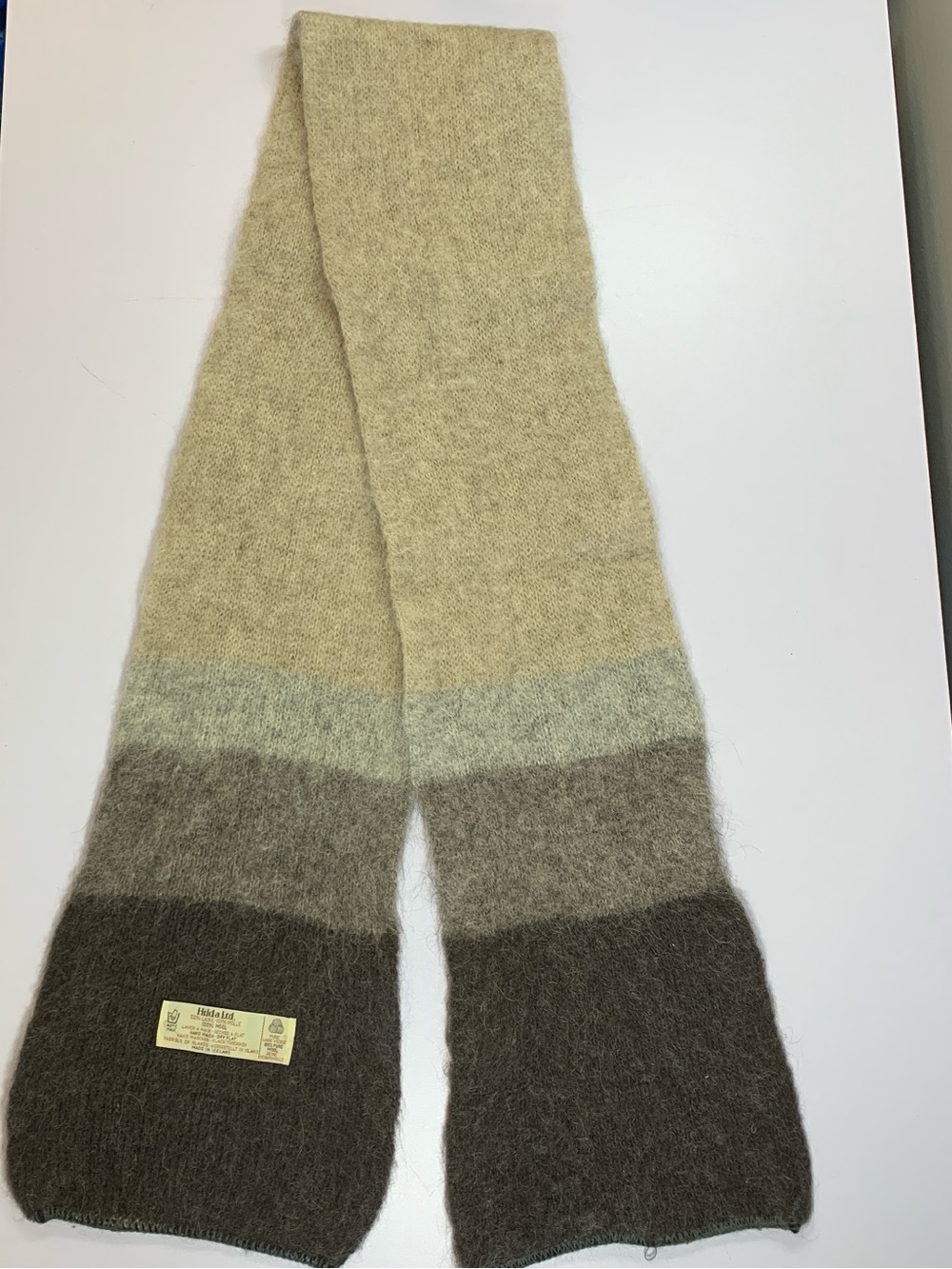 Vintage Hilda Ltd. Scarf 100% Pure Wool Made In Iceland Striped Beige Brown